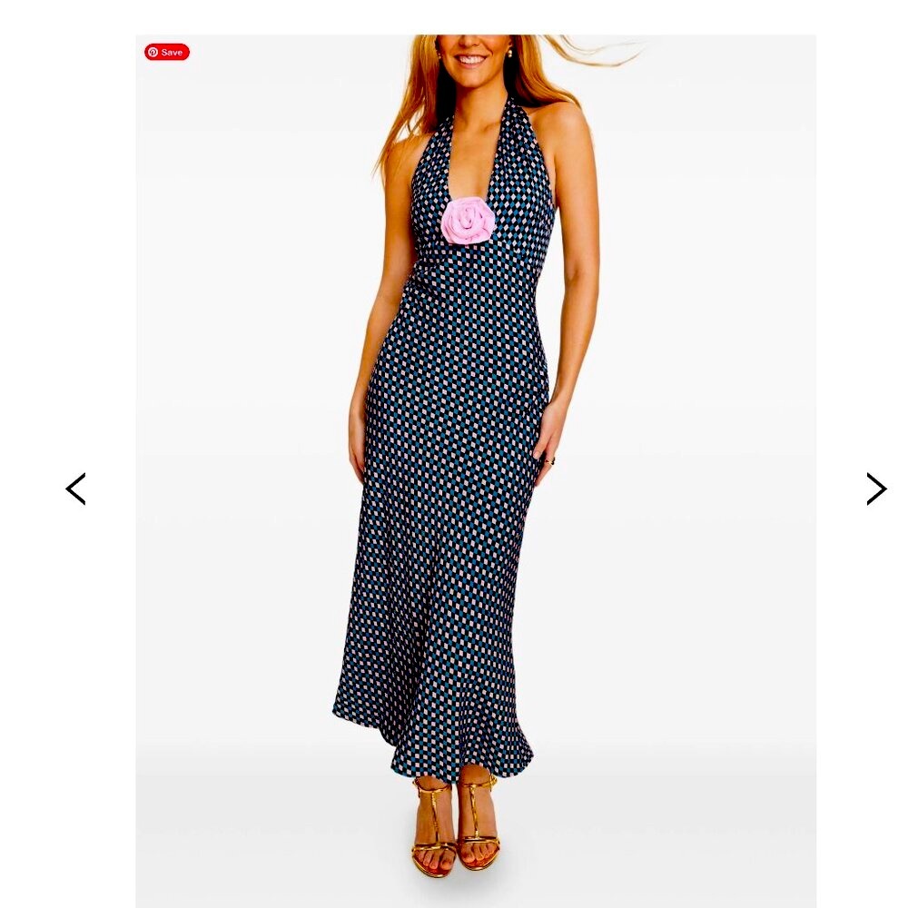 SLEEPER "Jardin" halter maxi dess in Tie Print Blue - SIZE SMALL